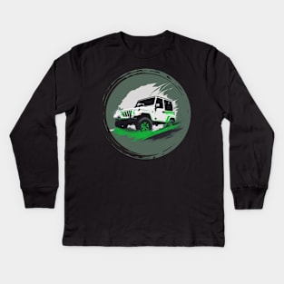 Jeep Vehicle White Greens Design Kids Long Sleeve T-Shirt